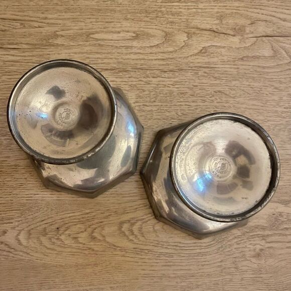 Vintage Pewter Octagon Rim Candle Holders Compote Dish Set of 2 - Picture 13 of 16